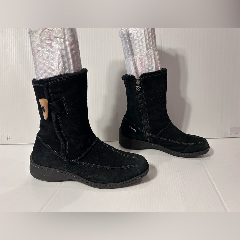 Brilliant Waterproof black leather winter boots women size 10 M